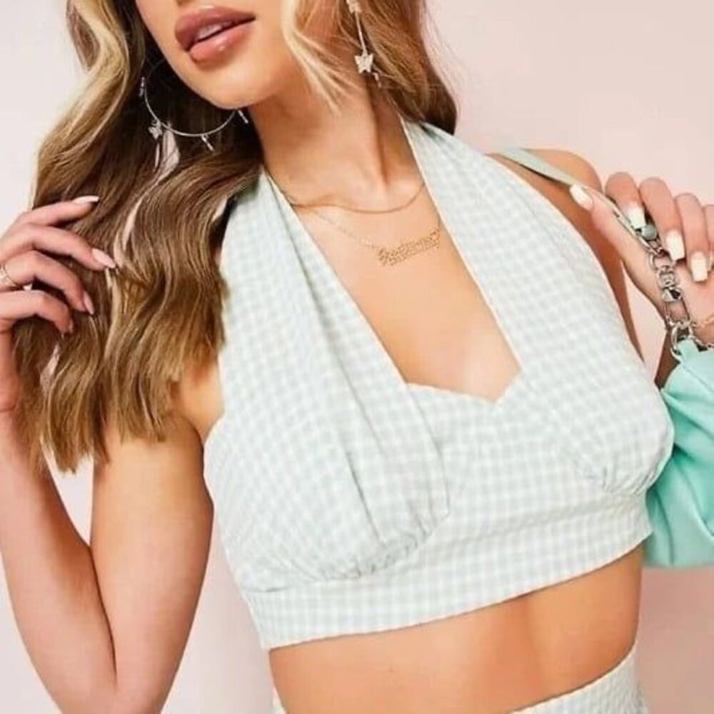 ASOS | ASOS DESIGN | Halter Top-Gingham Print | Part of a Set | Size 4 - Picture 1 of 7